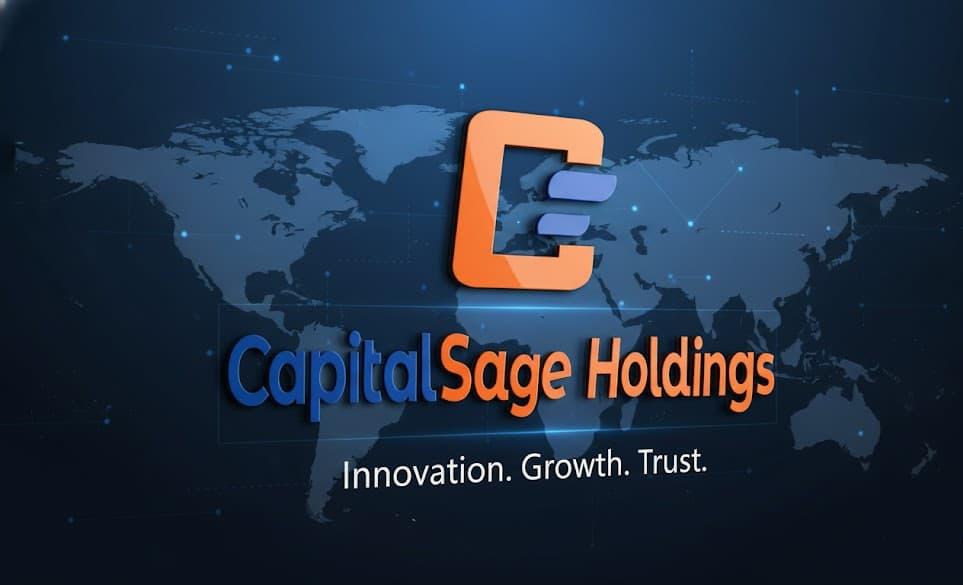 CapitalSage Holdings logo over a world map, with the tagline Innovation. Growth. Trust.