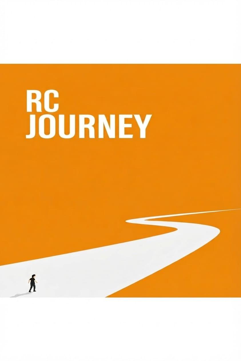 RC Journey: a person walking along a winding white road on an orange background