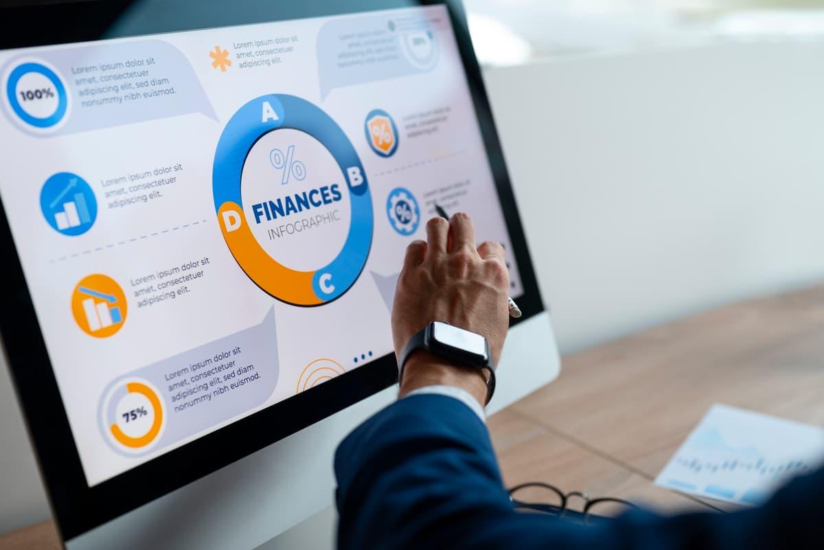 Finance charts and diagrams on a tablet screen